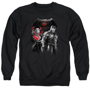 AN OFFCIALLY LICENSED BATMAN V SUPERMAN STAND OFF ADULT UNISEX CREWNECK SWEATSHIRT BLACK