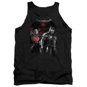AN OFFCIALLY LICENSED BATMAN V SUPERMAN STAND OFF ADULT UNISEX TANK TOP BLACK