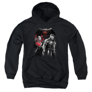AN OFFCIALLY LICENSED BATMAN V SUPERMAN STAND OFF YOUTH HOODIE BLACK