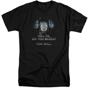 AN OFFCIALLY LICENSED BATMAN V SUPERMAN DO YOU BLEED MEN'S TALL FIT T-SHIRT BLACK