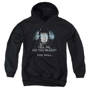 AN OFFCIALLY LICENSED BATMAN V SUPERMAN DO YOU BLEED YOUTH HOODIE BLACK