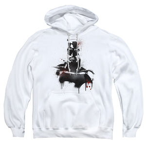 AN OFFCIALLY LICENSED BATMAN V SUPERMAN BATMAN SPRAY ADULT UNISEX PULLOVER HOODIE WHITE