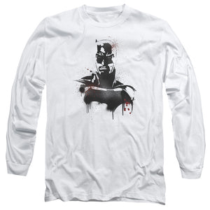 AN OFFCIALLY LICENSED BATMAN V SUPERMAN BATMAN SPRAY MEN'S LONG SLEEVE T-SHIRT WHITE