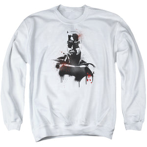 AN OFFCIALLY LICENSED BATMAN V SUPERMAN BATMAN SPRAY ADULT UNISEX CREWNECK SWEATSHIRT WHITE