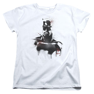 AN OFFCIALLY LICENSED BATMAN V SUPERMAN BATMAN SPRAY WOMEN'S REGULAR FIT T-SHIRT WHITE