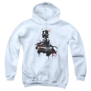 AN OFFCIALLY LICENSED BATMAN V SUPERMAN BATMAN SPRAY YOUTH HOODIE WHITE