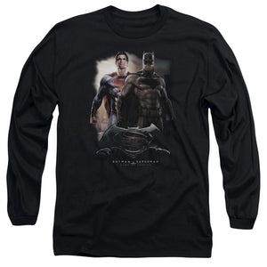 AN OFFCIALLY LICENSED BATMAN VS SUPERMAN DAWN MEN'S LONG SLEEVE T-SHIRT BLACK