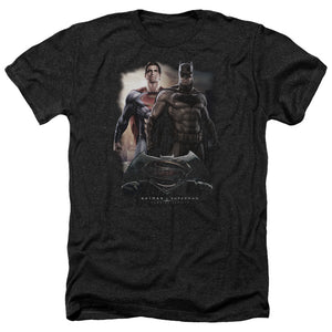 AN OFFCIALLY LICENSED BATMAN VS SUPERMAN DAWN MEN'S HEATHER T-SHIRT CHARCOAL