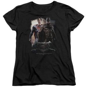 AN OFFCIALLY LICENSED BATMAN VS SUPERMAN DAWN WOMEN'S REGULAR FIT T-SHIRT BLACK