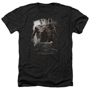 AN OFFCIALLY LICENSED BATMAN VS SUPERMAN DAWN MEN'S HEATHER T-SHIRT CHARCOAL