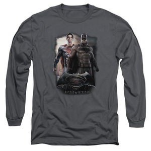 AN OFFCIALLY LICENSED BATMAN VS SUPERMAN DAWN MEN'S LONG SLEEVE T-SHIRT CHARCOAL