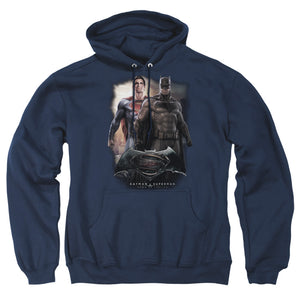 AN OFFCIALLY LICENSED BATMAN VS SUPERMAN DAWN ADULT UNISEX PULLOVER HOODIE NAVY