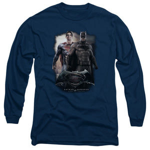 AN OFFCIALLY LICENSED BATMAN VS SUPERMAN DAWN MEN'S LONG SLEEVE T-SHIRT NAVY