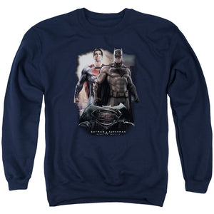 AN OFFCIALLY LICENSED BATMAN VS SUPERMAN DAWN ADULT UNISEX CREWNECK SWEATSHIRT NAVY
