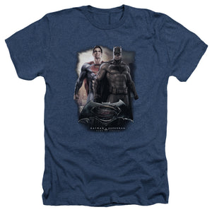 AN OFFCIALLY LICENSED BATMAN VS SUPERMAN DAWN MEN'S HEATHER T-SHIRT NAVY