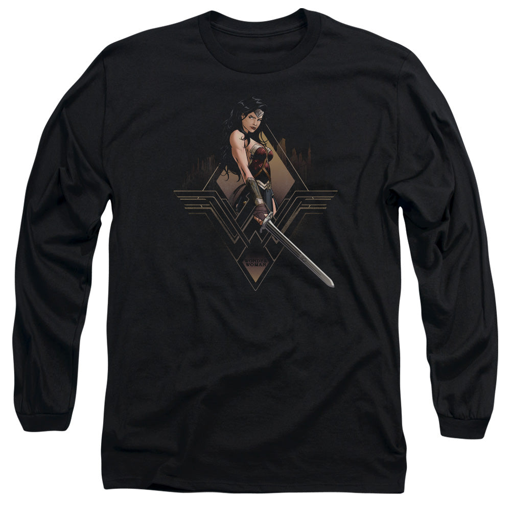 AN OFFCIALLY LICENSED BATMAN V SUPERMAN CITY GIRL MEN'S LONG SLEEVE T-SHIRT BLACK