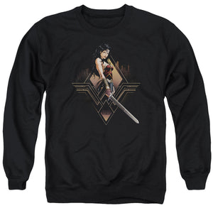 AN OFFCIALLY LICENSED BATMAN V SUPERMAN CITY GIRL ADULT UNISEX CREWNECK SWEATSHIRT BLACK