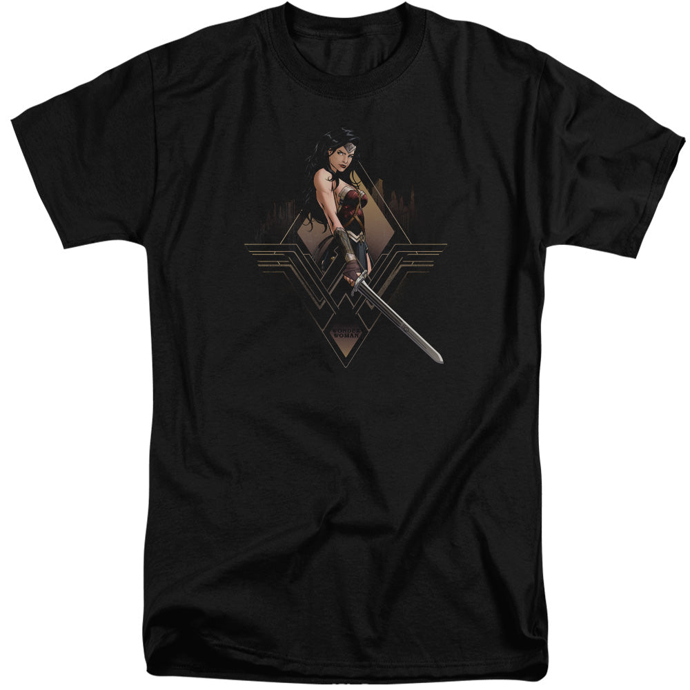 AN OFFCIALLY LICENSED BATMAN V SUPERMAN CITY GIRL MEN'S TALL FIT T-SHIRT BLACK