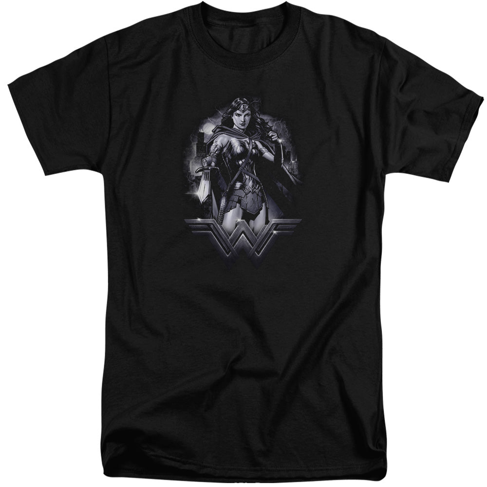 AN OFFCIALLY LICENSED BATMAN VS SUPERMAN RAINY NIGHT MEN'S TALL FIT T-SHIRT BLACK