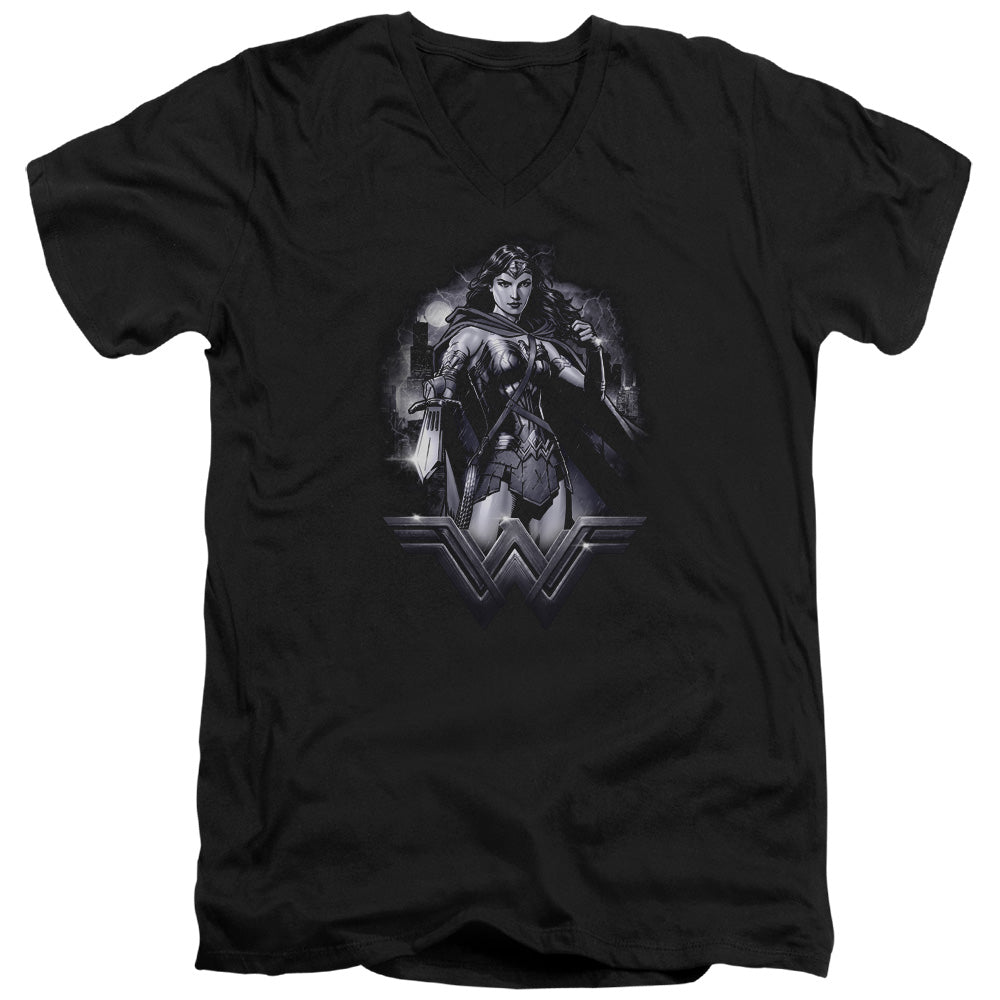 AN OFFCIALLY LICENSED BATMAN VS SUPERMAN RAINY NIGHT MEN'S V-NECK T-SHIRT BLACK