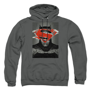 AN OFFCIALLY LICENSED BATMAN VS SUPERMAN BATMAN POSTER ADULT UNISEX PULLOVER HOODIE CHARCOAL