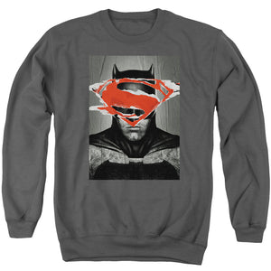 AN OFFCIALLY LICENSED BATMAN VS SUPERMAN BATMAN POSTER ADULT UNISEX CREWNECK SWEATSHIRT CHARCOAL