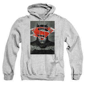 AN OFFCIALLY LICENSED BATMAN VS SUPERMAN BATMAN POSTER ADULT UNISEX PULLOVER HOODIE ATHLETIC HEATHER