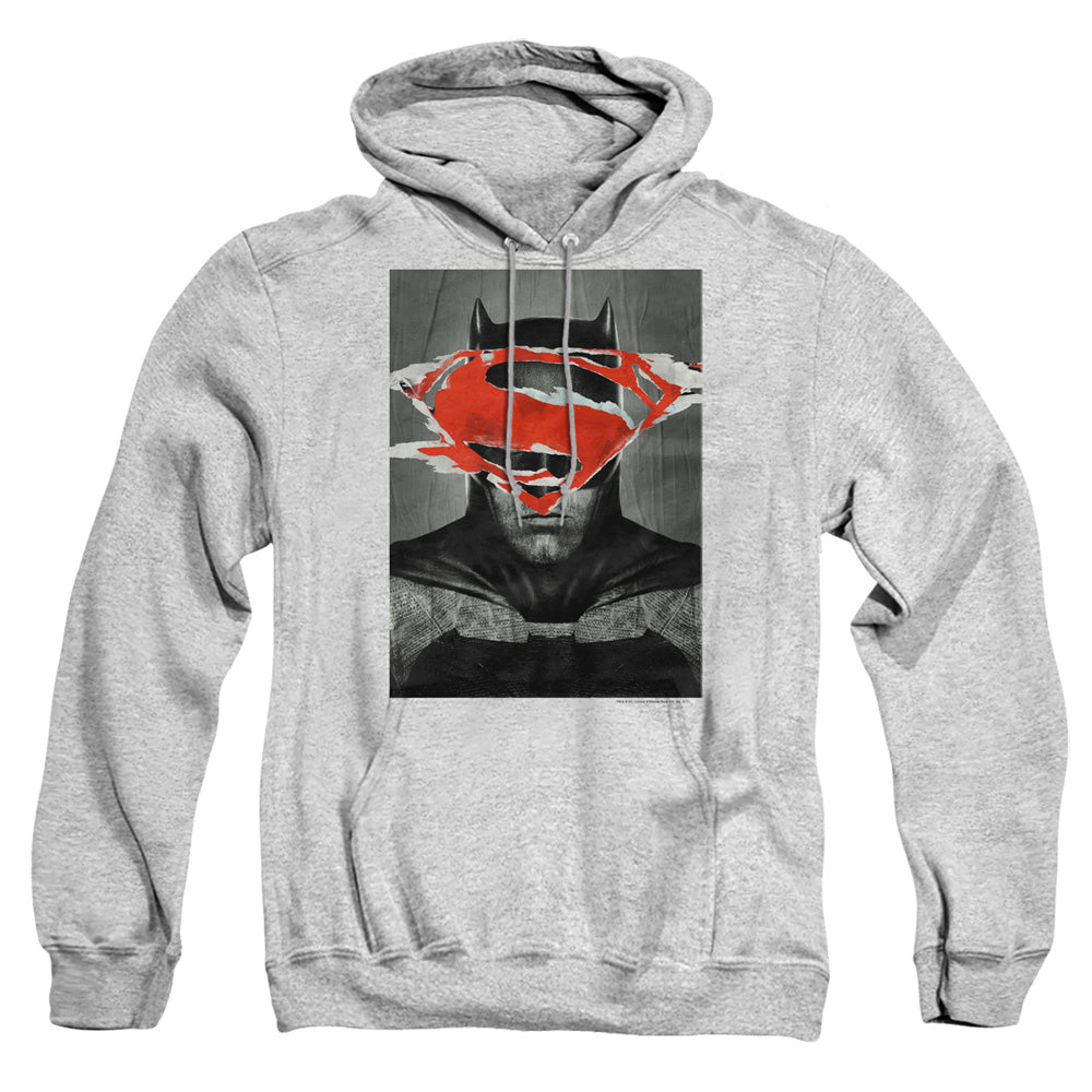 AN OFFCIALLY LICENSED BATMAN VS SUPERMAN BATMAN POSTER ADULT UNISEX PULLOVER HOODIE ATHLETIC HEATHER