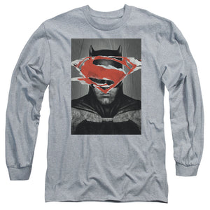 AN OFFCIALLY LICENSED BATMAN VS SUPERMAN BATMAN POSTER MEN'S LONG SLEEVE T-SHIRT ATHLETIC HEATHER