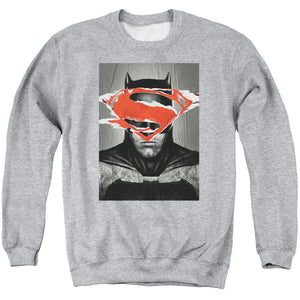 AN OFFCIALLY LICENSED BATMAN VS SUPERMAN BATMAN POSTER ADULT UNISEX CREWNECK SWEATSHIRT ATHLETIC HEATHER