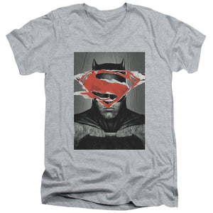 AN OFFCIALLY LICENSED BATMAN VS SUPERMAN BATMAN POSTER MEN'S V-NECK T-SHIRT ATHLETIC HEATHER