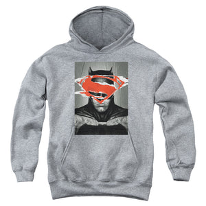 AN OFFCIALLY LICENSED BATMAN VS SUPERMAN BATMAN POSTER YOUTH HOODIE ATHLETIC HEATHER