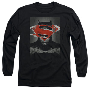 AN OFFCIALLY LICENSED BATMAN VS SUPERMAN BATMAN POSTER MEN'S LONG SLEEVE T-SHIRT BLACK
