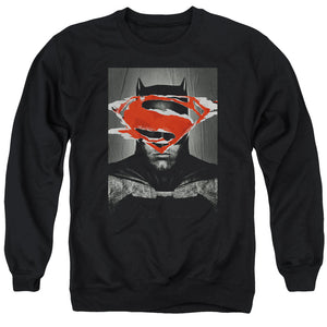 AN OFFCIALLY LICENSED BATMAN VS SUPERMAN BATMAN POSTER ADULT UNISEX CREWNECK SWEATSHIRT BLACK