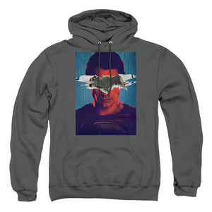 AN OFFCIALLY LICENSED BATMAN VS SUPERMAN SUPERMAN POSTER ADULT UNISEX PULLOVER HOODIE CHARCOAL