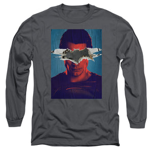 AN OFFCIALLY LICENSED BATMAN VS SUPERMAN SUPERMAN POSTER MEN'S LONG SLEEVE T-SHIRT CHARCOAL
