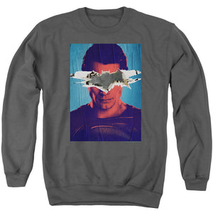 AN OFFCIALLY LICENSED BATMAN VS SUPERMAN SUPERMAN POSTER ADULT UNISEX CREWNECK SWEATSHIRT CHARCOAL