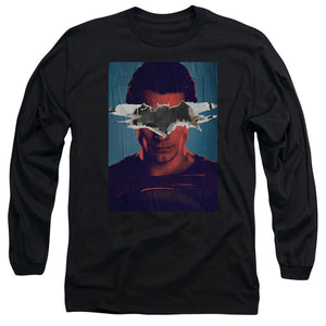 AN OFFCIALLY LICENSED BATMAN VS SUPERMAN SUPERMAN POSTER MEN'S LONG SLEEVE T-SHIRT BLACK
