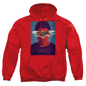 AN OFFCIALLY LICENSED BATMAN VS SUPERMAN SUPERMAN POSTER ADULT UNISEX PULLOVER HOODIE RED