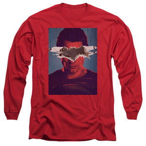 AN OFFCIALLY LICENSED BATMAN VS SUPERMAN SUPERMAN POSTER MEN'S LONG SLEEVE T-SHIRT RED