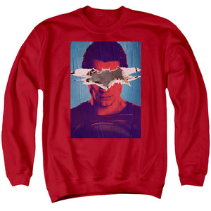 AN OFFCIALLY LICENSED BATMAN VS SUPERMAN SUPERMAN POSTER ADULT UNISEX CREWNECK SWEATSHIRT RED