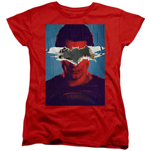 AN OFFCIALLY LICENSED BATMAN VS SUPERMAN SUPERMAN POSTER WOMEN'S REGULAR FIT T-SHIRT RED