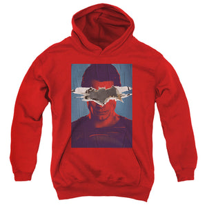 AN OFFCIALLY LICENSED BATMAN VS SUPERMAN SUPERMAN POSTER YOUTH HOODIE RED