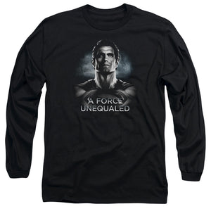 AN OFFCIALLY LICENSED BATMAN V SUPERMAN UNEQUALED MEN'S LONG SLEEVE T-SHIRT BLACK