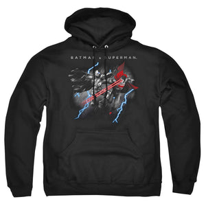 AN OFFCIALLY LICENSED BATMAN V SUPERMAN LIGHTNING FIGHT ADULT UNISEX PULLOVER HOODIE BLACK
