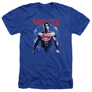 AN OFFCIALLY LICENSED BATMAN V SUPERMAN SUPER SPRAY MEN'S HEATHER T-SHIRT ROYAL