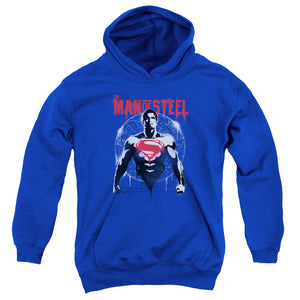 AN OFFCIALLY LICENSED BATMAN V SUPERMAN SUPER SPRAY YOUTH HOODIE ROYAL
