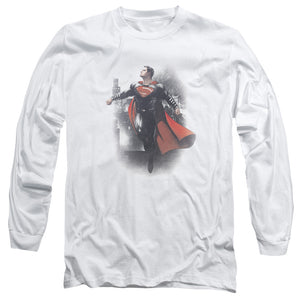 AN OFFCIALLY LICENSED BATMAN VS SUPERMAN A NEW DAWN MEN'S LONG SLEEVE T-SHIRT WHITE