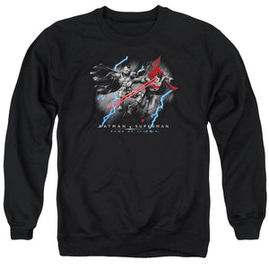 AN OFFCIALLY LICENSED BATMAN V SUPERMAN LIGHTNIING V HEAT VISION ADULT UNISEX CREWNECK SWEATSHIRT BLACK