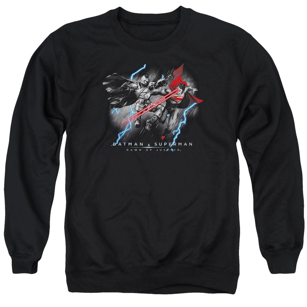 AN OFFCIALLY LICENSED BATMAN V SUPERMAN LIGHTNIING V HEAT VISION ADULT UNISEX CREWNECK SWEATSHIRT BLACK